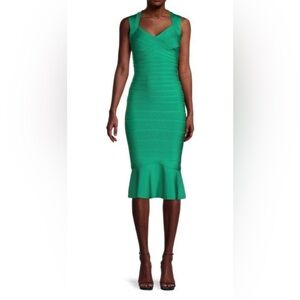 NWT Hervé Léger Flounce Bandage Dress Green Opal Size XL